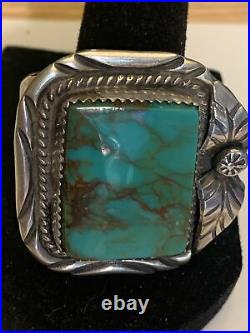 Large Vintage Native American Sterling Turquoise Ring Sz 15.5 28.4 Gr Signed B