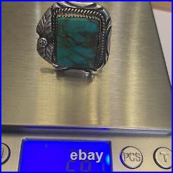 Large Vintage Native American Sterling Turquoise Ring Sz 15.5 28.4 Gr Signed B