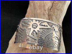 Large Vintage Native American Zuni Sterling Silver Cuff Bracelet Old Pawn