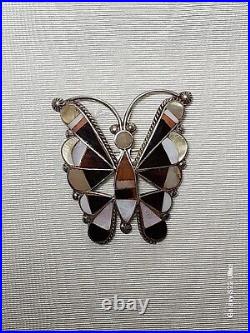 Large Vintage Native American Zuni Sterling Silver Inlaid Gemstone Butterfly Pin Large Vintage Native American Zuni Sterling Silver Inlaid Gemstone Butterfly Pin