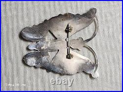 Large Vintage Native American Zuni Sterling Silver Inlaid Gemstone Butterfly Pin