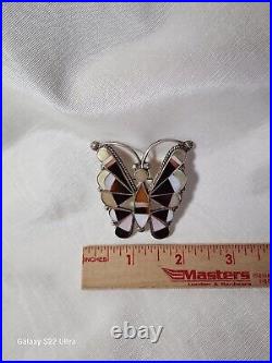 Large Vintage Native American Zuni Sterling Silver Inlaid Gemstone Butterfly Pin Large Vintage Native American Zuni Sterling Silver Inlaid Gemstone Butterfly Pin