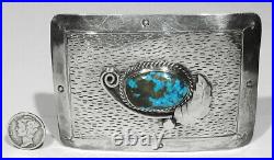 Large Vintage Navajo HANDMADE 93g 925 Silver Stormy Mountain Turquoise Belt