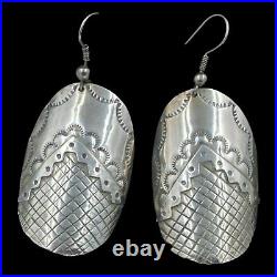 Large Vintage Navajo Native American Handmade Sterling Silver Dangle Earrings