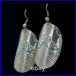 Large Vintage Navajo Native American Handmade Sterling Silver Dangle Earrings