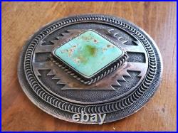 Large Vintage Navajo Silver Belt Buckle Turquoise Jefferson Brown