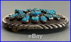 Large Vintage Navajo Sterling Silver Kingman Turquoise Cluster Belt Buckle OLD