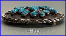 Large Vintage Navajo Sterling Silver Kingman Turquoise Cluster Belt Buckle OLD