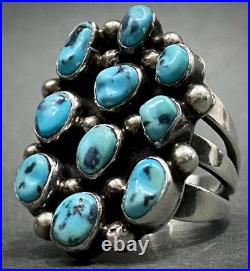 Large Vintage Navajo Sterling Silver Kingman Turquoise Cluster Ring 12 Grams