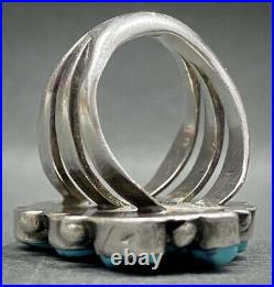 Large Vintage Navajo Sterling Silver Kingman Turquoise Cluster Ring 12 Grams