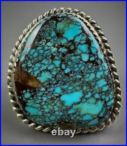 Large Vintage Navajo Sterling Silver Spiderweb Turquoise Ring Beautiful Stone
