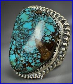 Large Vintage Navajo Sterling Silver Spiderweb Turquoise Ring Beautiful Stone