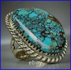 Large Vintage Navajo Sterling Silver Spiderweb Turquoise Ring Beautiful Stone