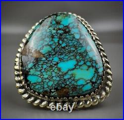 Large Vintage Navajo Sterling Silver Spiderweb Turquoise Ring Beautiful Stone