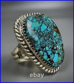 Large Vintage Navajo Sterling Silver Spiderweb Turquoise Ring Beautiful Stone