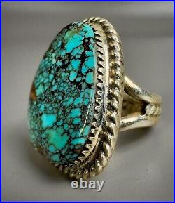 Large Vintage Navajo Sterling Silver Spiderweb Turquoise Ring Beautiful Stone