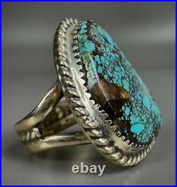 Large Vintage Navajo Sterling Silver Spiderweb Turquoise Ring Beautiful Stone
