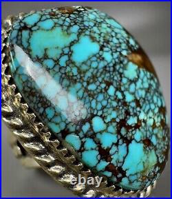 Large Vintage Navajo Sterling Silver Spiderweb Turquoise Ring Beautiful Stone