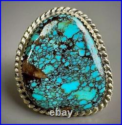 Large Vintage Navajo Sterling Silver Spiderweb Turquoise Ring Beautiful Stone