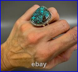 Large Vintage Navajo Sterling Silver Spiderweb Turquoise Ring Beautiful Stone
