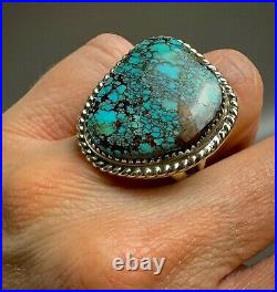 Large Vintage Navajo Sterling Silver Spiderweb Turquoise Ring Beautiful Stone