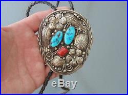 Large Vintage Old Pawn Navajo TURQUOISE Sterling Silver Ma Atsidii BOLO