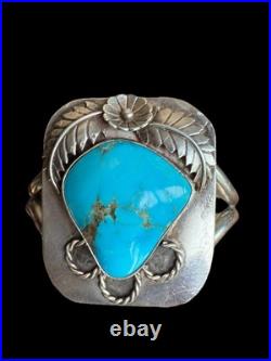 Large Vintage Sterling Signed Native American Turquoise Cuff