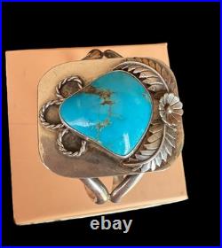 Large Vintage Sterling Signed Native American Turquoise Cuff
