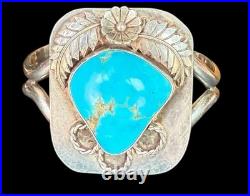 Large Vintage Sterling Signed Native American Turquoise Cuff