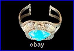 Large Vintage Sterling Signed Native American Turquoise Cuff