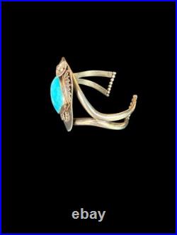 Large Vintage Sterling Signed Native American Turquoise Cuff