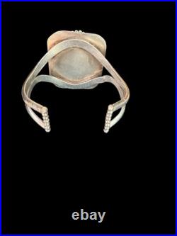 Large Vintage Sterling Signed Native American Turquoise Cuff
