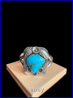 Large Vintage Sterling Signed Native American Turquoise Cuff