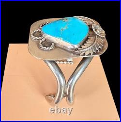 Large Vintage Sterling Signed Native American Turquoise Cuff