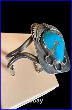 Large Vintage Sterling Signed Native American Turquoise Cuff