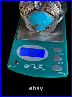 Large Vintage Sterling Signed Native American Turquoise Cuff