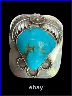 Large Vintage Sterling Signed Native American Turquoise Cuff