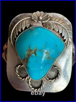 Large Vintage Sterling Signed Native American Turquoise Cuff