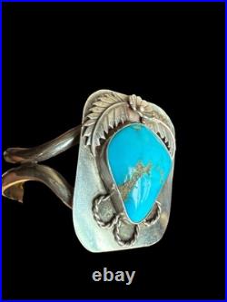 Large Vintage Sterling Signed Native American Turquoise Cuff