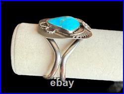 Large Vintage Sterling Signed Native American Turquoise Cuff