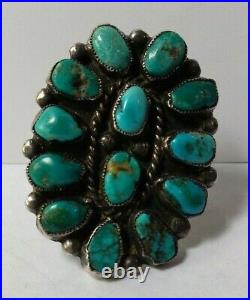 Large Vintage Zuni Indian Silver Multi Turquoise Cluster Ring Size 10