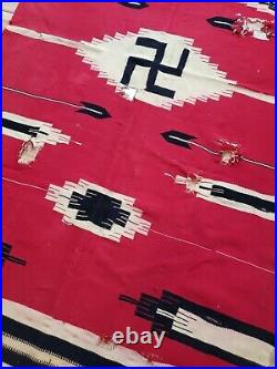 Large Vtg c. Early 1900's Native American Indian Chimayo Whirling Log Rug 70x36