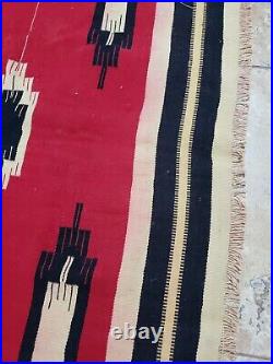 Large Vtg c. Early 1900's Native American Indian Chimayo Whirling Log Rug 70x36