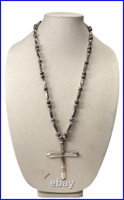 Large vintage Native American sterling silver necklace and cross pendant
