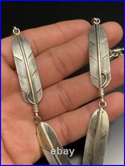 Lena Platero Navajo Vintage Native American Sterling Silver 925 Feather Necklace