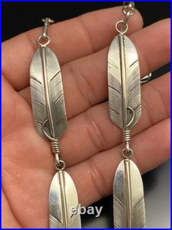 Lena Platero Navajo Vintage Native American Sterling Silver 925 Feather Necklace