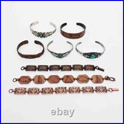 Lot 8 Navajo Souvenir Bracelets Sterling Silver Copper Native American Vintage