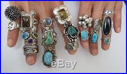 Lot of 18 ofl sterling silver turquoise onyx agate Navajo + vintage pawn rings