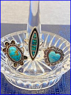Lot of 3 Vintage Native American Sterling Silver Turquoise Rings