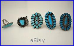 Lot of 5 Rings Vintage Turquoise and Sterling Silver